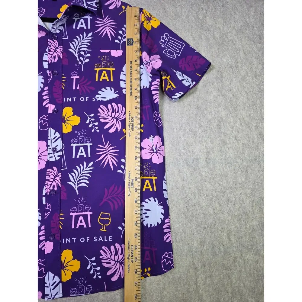Roody Mens Point of Sale Tropical Hawaiian Button Down Shirt Purple Medium